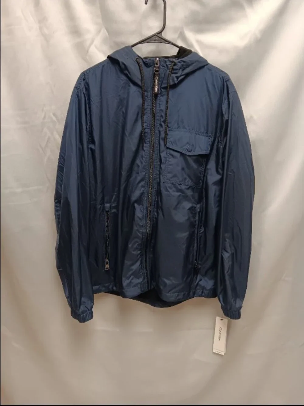 Mens Calvin Klein Navy Blue Hooded Windbreaker Jacket Size Medium NWT ORG $150